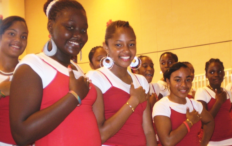 John Woodson Junior High Cheerleaders sing "The Virgin Islands March."