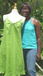Gail Barry with a tropical linen creation.