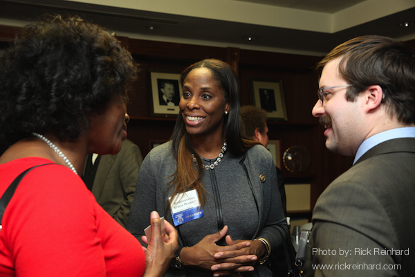 Rep. Stacey Plaskett (center) after being honored by American University Washington College of Law.