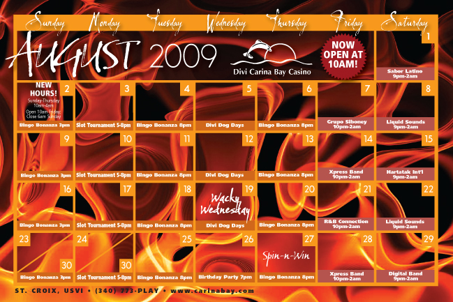 Divi Carina Bay Casino Calendar for August