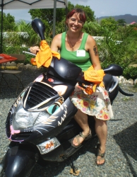 Anna Loizeaux on the Neuter Scooter.