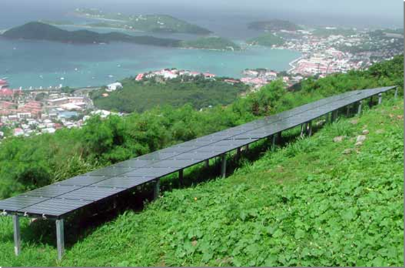 Many Virgin Islands residents have taken advantage of rebates offered through the V.I. Energy Office for renewable energy systems. This system is located on Skyline Road on St. Thomas looking down at Charlotte Amalie. 