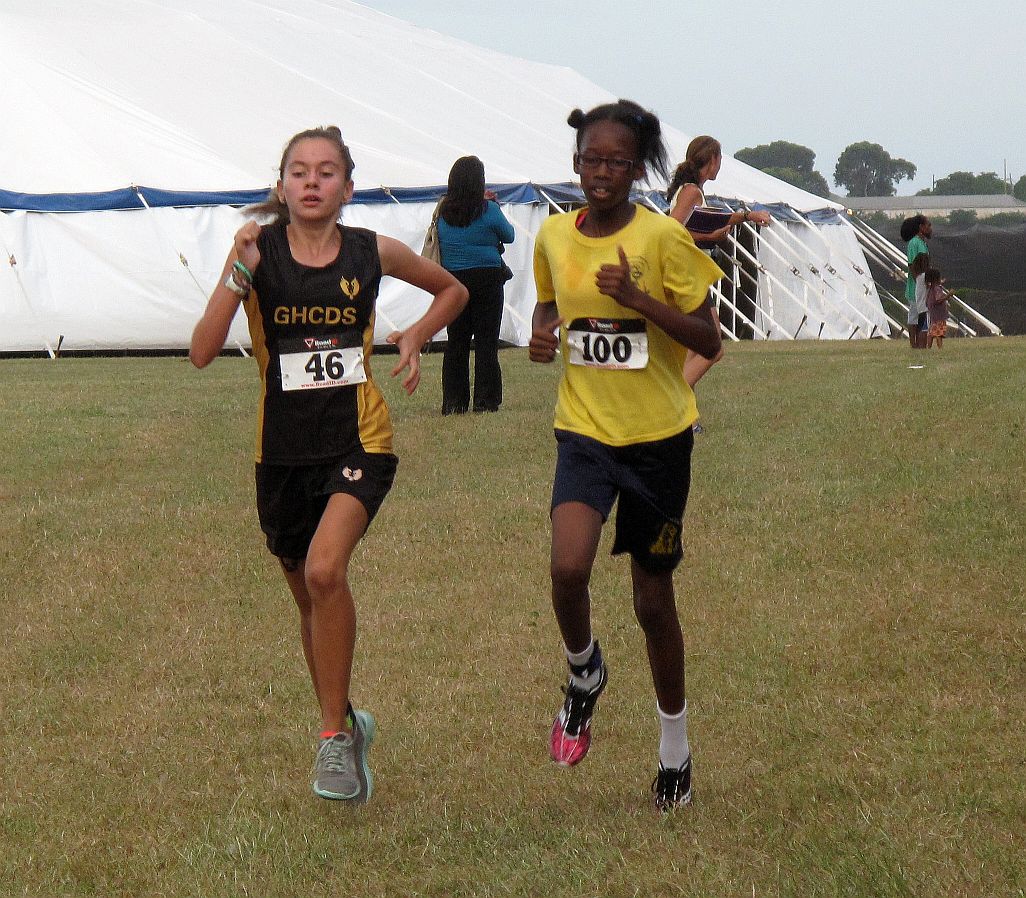Cross Country Race led by Rachel Conhoff and Mikaela Smith, junior varsity girls