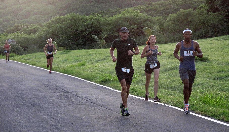  Runners approach the 2-mile mark at Estate Rust Op Twist in the V.I. 10K Championships (V.I. Pace Runners photo)  