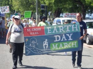 On St. Croix, Earth Day marchers celebrate the annual even with a parade through Frederiksted. (Susan Ellis photo)