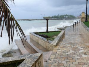 Waves batter the Frederiksted seawall during a 2010 tropical storm. (Source file photo)
