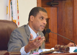Sen. Kurt Vialet chairs Wednesday's hearing the Senate Finance Committee. (Photo by Onaje Simmonds, Legislature of the Virgin Islands 2017 Summer Intern) 