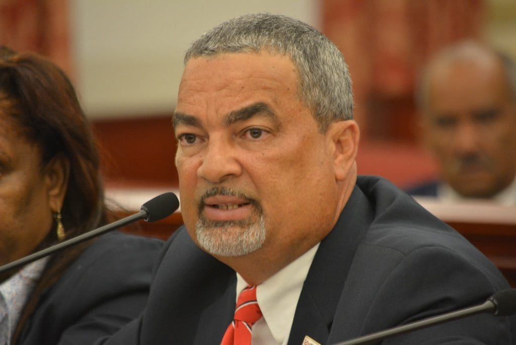 St. Croix Horse Racing Commission Chair Wayne Biggs Jr. at a Senate hearing in 2016 (photo by Barry Leerdam courtesy of the V.I. Legislature)