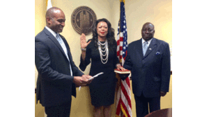 Denise Cleveland-Leggett takes the oath of office (HUD photo)