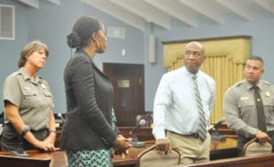 From left, V.I. National Park Superintendent Jayne Schaeffer, Delegate to Congress Stacey Plaskett, NPS Southeast Regional Director Stan Austin, and Caribbean Parks Superintendent Randy Lavasseur face a community meeting Thursday on St. John.