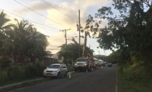 A WAPA crew repairs damaged utility poles. (Photo provided by WAPA)