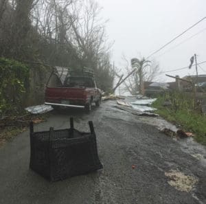 On St. Thomas, debris covers a road after Hurricane Maria (Kelsey Nowakowski photo)