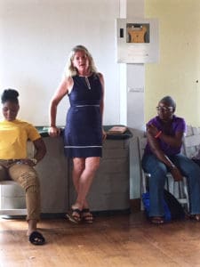 Head of School Laurie Bottiger talks to a group of parents about enrolling their students at Gifft Hill School.