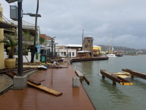 Christiansted boardwalk appears mostly intact although covered with debris. (Facebook photo, posted on many pages, photographer unknown)