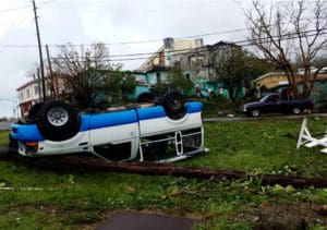 A truck is upended on St. Thomas. (Adrien Austin photo)