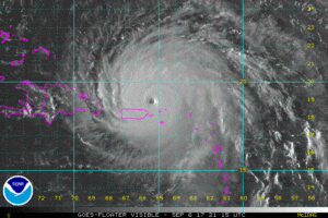 5 p.m. satellite photo of Hurricane Irma shows the eye now north of Puerto Rico. 