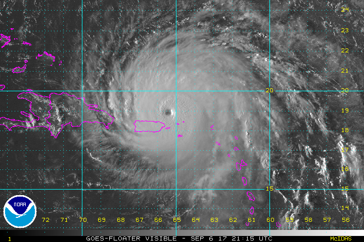 5 p.m. satellite photo of Hurricane Irma shows the eye moving north.