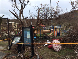 The playground near the National Park Service building in Cruz Bay has been torn apart by hurricane winds.