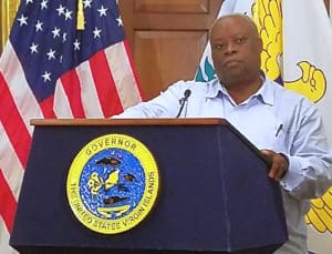 Gov. Kenneth Mapp speaks at Friday’s news conference. (Jamie Leonard photo)