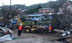 A crew from Ceres cleans up trash and debris in Frenchtown. (Molly Morris photo) in Frenchtown over the Nov. 45 weekend