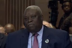 Gov. Kenneth Mapp testifying at the U.S. Senate Energy and Natural Resources Committee Tuesday for a discussion of rebuilding in Puerto Rico and the U.S. Virgin Islands. (Image captured from C-Span broadcast)