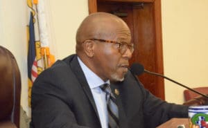 Senate President Myron Jackson chairs legislative session. (V.I. Legislature photo by Barry Leerdam)