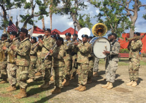 The V.I. National Guard plays during ceremonies in Frederiksted.