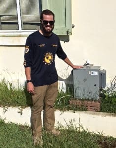 Zac Clancy displays a VANU, which function like antennas that can transmit signals from any cell phone provider.