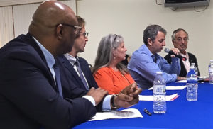 From left, Dr. Anthony Ricketts, Dr. Jan Tawakol, Tracey Sanders, Dr. Jeffrey Chase and Attorney Frederick Handleman testify before the Health Committee Wednesday.