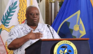 Gov. Kenneth Mapp speaks Monday at Government House. (Jamie Leonard photo)