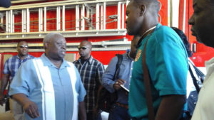 A firefighter questions Gov. Kenneth Mapp Tuesday about the future of the Robert O'Connor Sr. Fire Station in Cruz Bay.