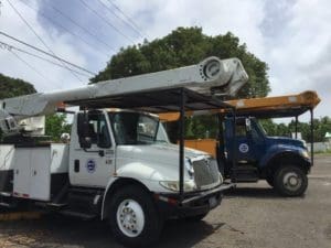 WAPA line trucks were frequently seen sights on St. John in the months after Hurricane Irma. (File photo)