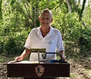Joe Kessler of the Friends of the V.I. National Park speaks at Saturday's meeting.