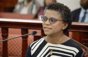 RTPark Executive Director Gillian Marcelle appearing before the Legislature in 2016. (Photo by Barry Leerdam courtesy of the V.I. Legislature)