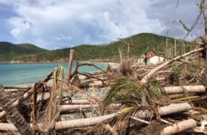 Debris piled up along the beach at Maho Bay in October.