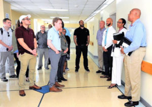 A group of Congressional staffers tours Schneider Regional Medical Center last week as part of their tour of the territory gathering information on the state of the recovery. (Government House photo)