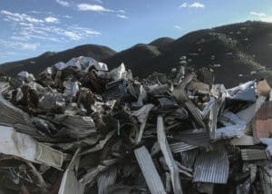 Hurricane debris piled in Coral Bay, St. John.