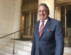 St. Croix Attorney Andrew Simpson standing on the steps of the U.S. Supreme Court in January when he delivered oral arguments in Hall v. Hall, leading to a unanimous decision in his favor. (Photo courtesy of Andrew Simpson)