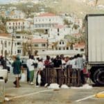 Lining up for ice on St. Thomas