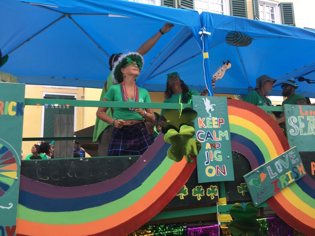 A float showcases the parade theme 'Repairing the Rainbow.' (Ivy Hunter photo)