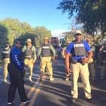 Police line up in preparation for the J’ouvert parade