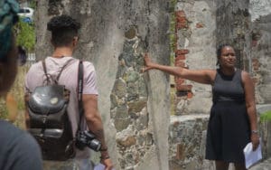 Historian Katherine Smith takes writers on a tour of the historic King’s Town church ruins.