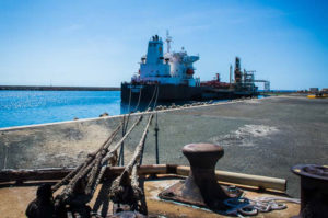 A ship moors at Limetree Bay's port facility. (Government House photo)