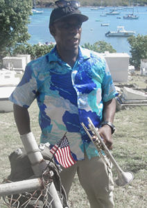Emmanuel Boyd brings out his trumpet for Memorial Day. (Judi Shimel photo).