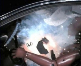 National Highway Transportation Safety Administration photo shows a test of an exploding airbag.