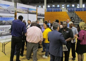 The public gather with VIPA officials and planners to get a first look at proposals for updating the Cyril E. King Airport. (Gerard Sperry photo)