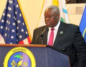 Gov. Kenneth Mapp discusses how he sees the refinery revenue kicking off economic growth that will sustain government raises he announced Monday. (James Gardner photo)