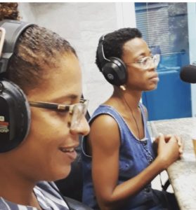 Sayeeda Carter and Regina Keels talk about their show, 'Silence Speaks, Secrets Revealed,' on a St. Croix radio show. (Photo submitted by Sayeeda Carter)