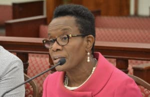 Director of Banking and Insurance Gwendolyn Hall Brady at Monday's Finance Committee hearing (Photo by Barry Leerdam, V.I. Legislature)