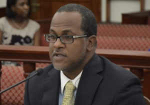 Budget Director Julio Rhymer at Monday's hearing. (Photo by Barry Leerdam, V.I. Legislature)